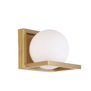 Arandela Mystic Metal Dourado E Bola Vidro Leitoso
