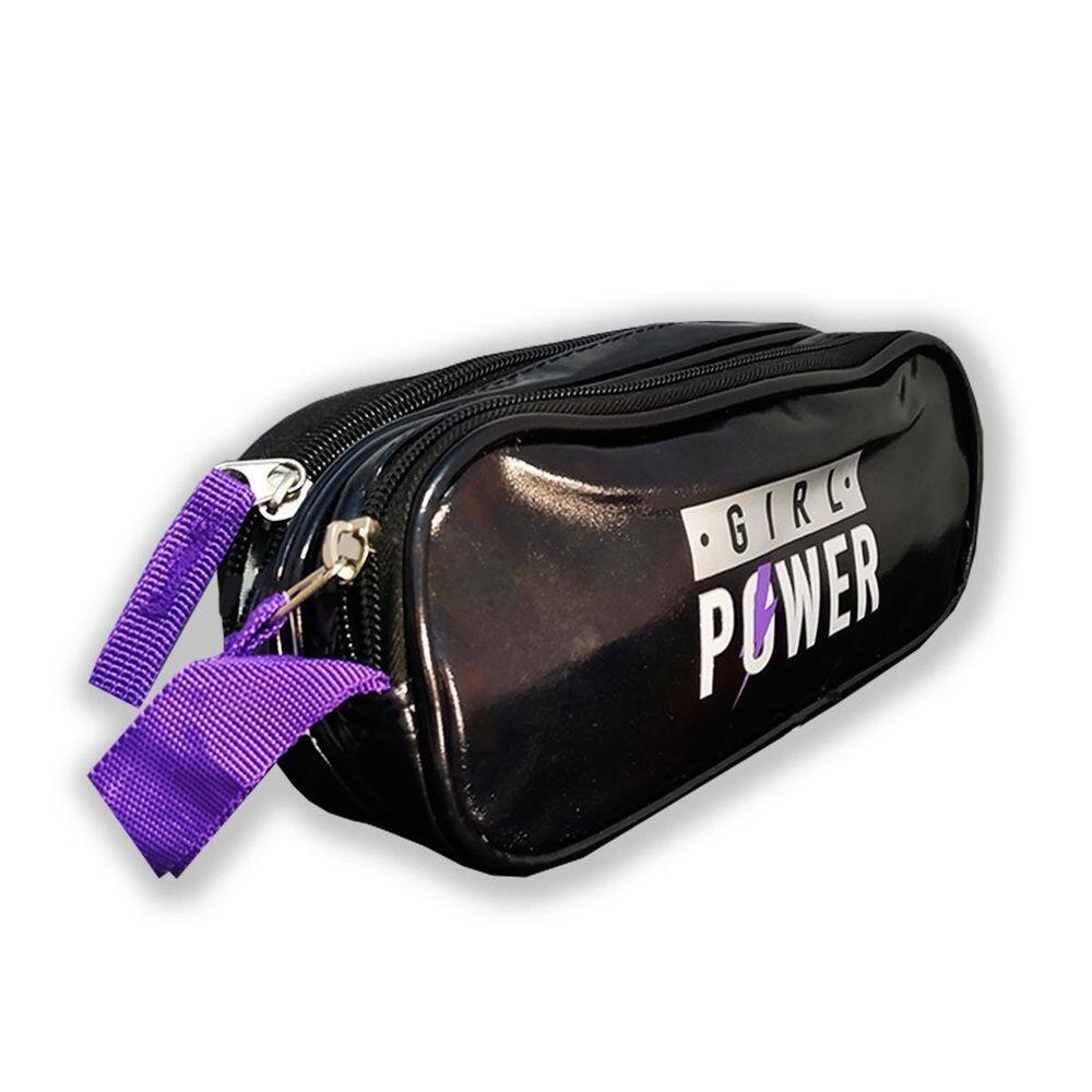 Estojo Duplo Escolar Girl Power Preto Feminino - Clio