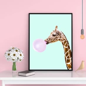 Quadro Decorativo Girafa Bubble Gum 24X18Cm - Madeira Preta