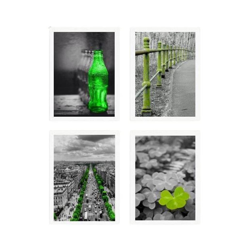 Kit 4 Quadros Fotografias Verdes 33X24Cm Com Vidro - Branca