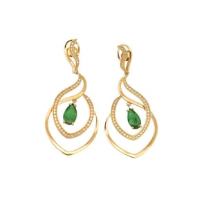 Brinco Gota Esmeralda Com 98 Diamantes Em Ouro 18K