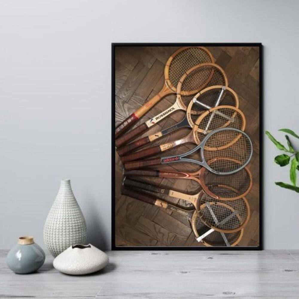 Quadro Retrô Tênis - Fotos Raquetes 33X24Cm - Com Vidro