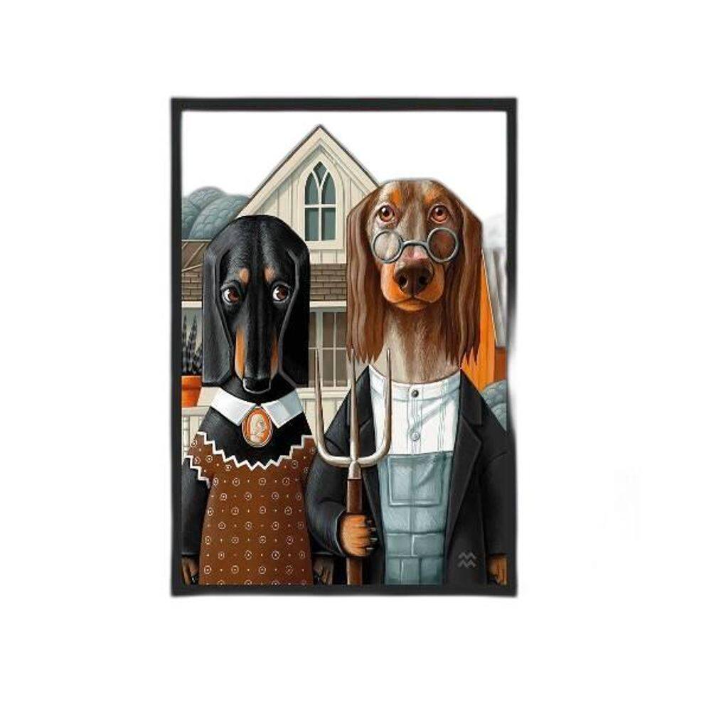 Quadro Senhor E Senhora Dachshund 24X18 Com Vidro - Preta
