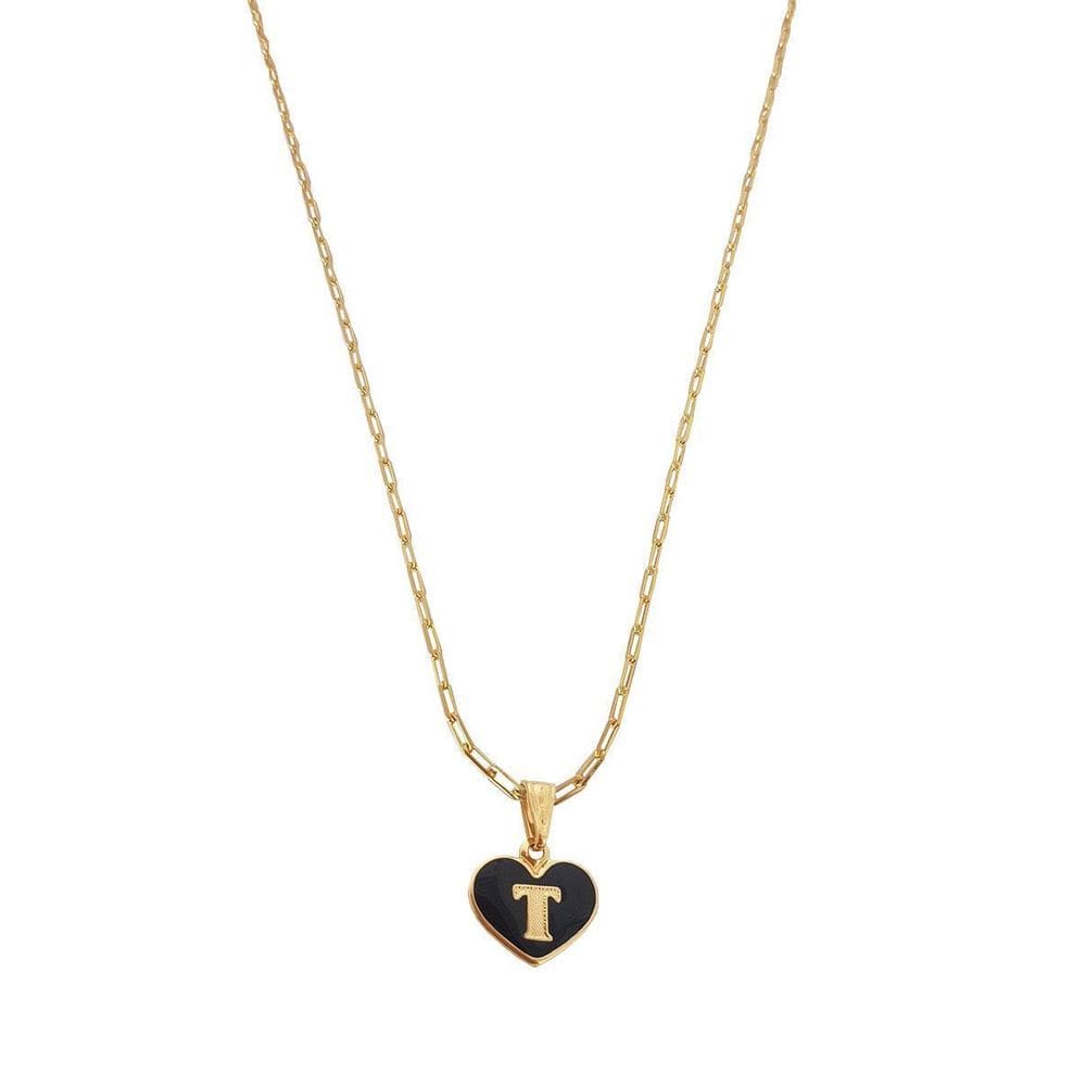 Colar Cartier 45Cm Coração Negro Letra T Banhado Ouro 18K