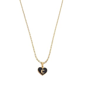 Colar Cartier 45Cm Coração Negro Letra C Banhado Ouro 18K