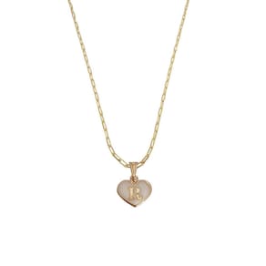Colar Cartier 45Cm Coração Branco Letra R Banhado Ouro 18K