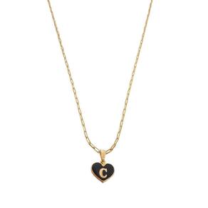 Colar Cartier 60Cm Coração Negro Letra C Banhado Ouro 18K