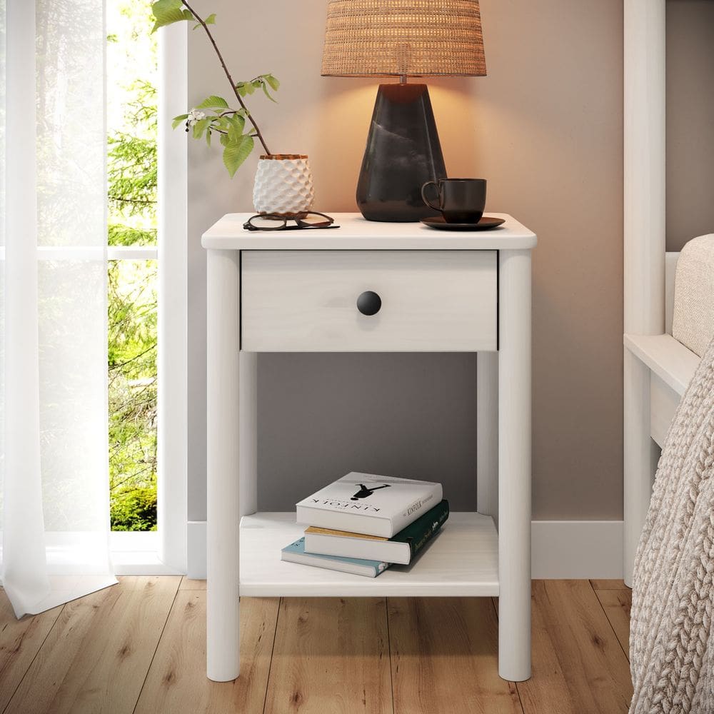 Mesinha de Cabeceira Quarto Madeira 1 Gaveta Moderna Apoana Branco