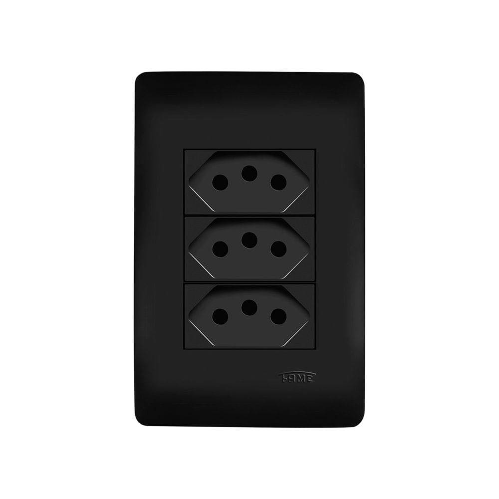 Tomada Tripla Fame Habitat Black 2p+t 10a Com Placa 4x2 Preta