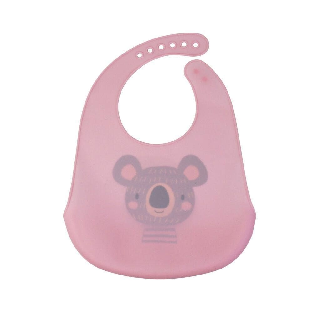 Babador Silicone Flexível Infantil Impermeável Com Bolso Coletor Migalhas Estampa Coala Cor Rosa