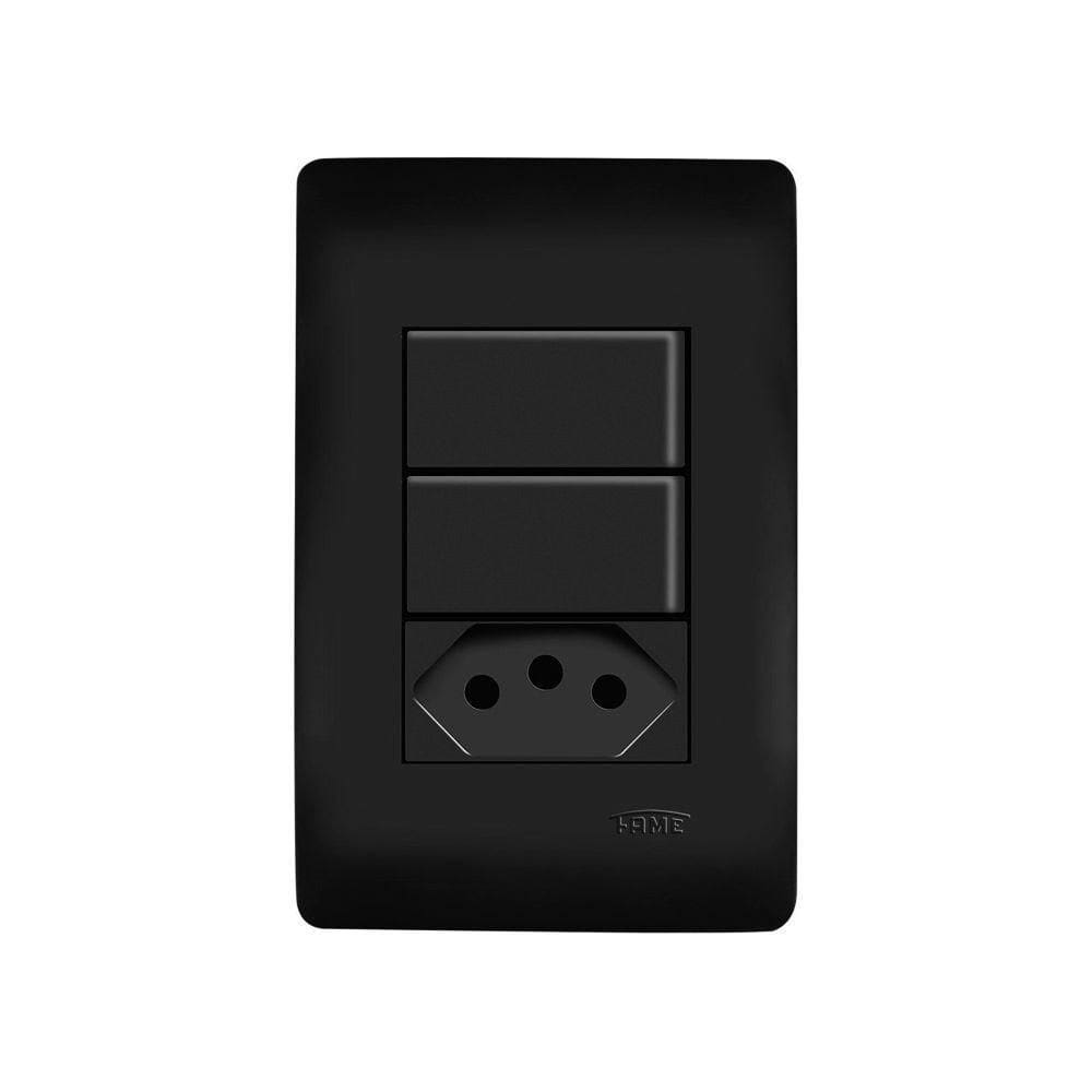 Interruptor Simples Duplo E Tomada 2p+t 10a Fame Habitat Black Com Placa 4x2 Preto