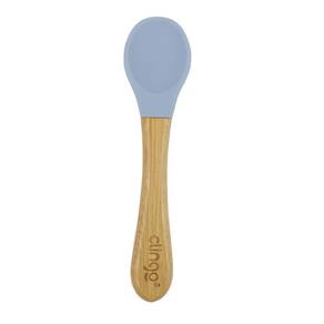 Colher De Silicone Para Bebês Cabo De Bambu Produto Infantil Antimicrobiana Cor Azul