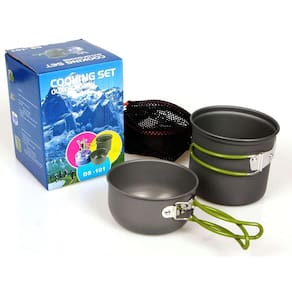 Kit Panelas Camping Aluminio Portatil Para Acampamento Viagem Pesca Outdoor Com Alça Retratil Bolsa
