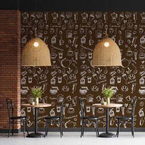 Kit 3 Rolos Papel De Parede Adesivo Marrom Coffee Shop 3,0M