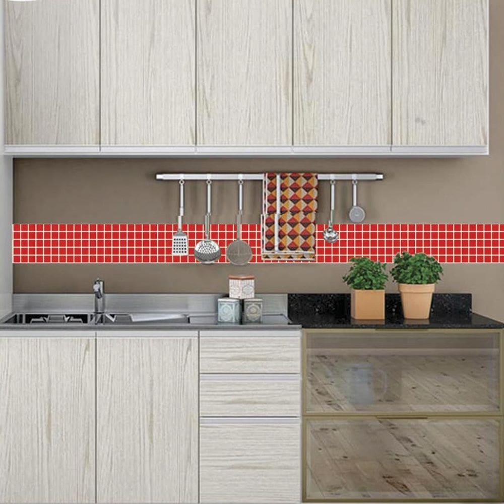 Faixa Adesiva Cozinha Banheiro Pastilhas Vermelho 1M
