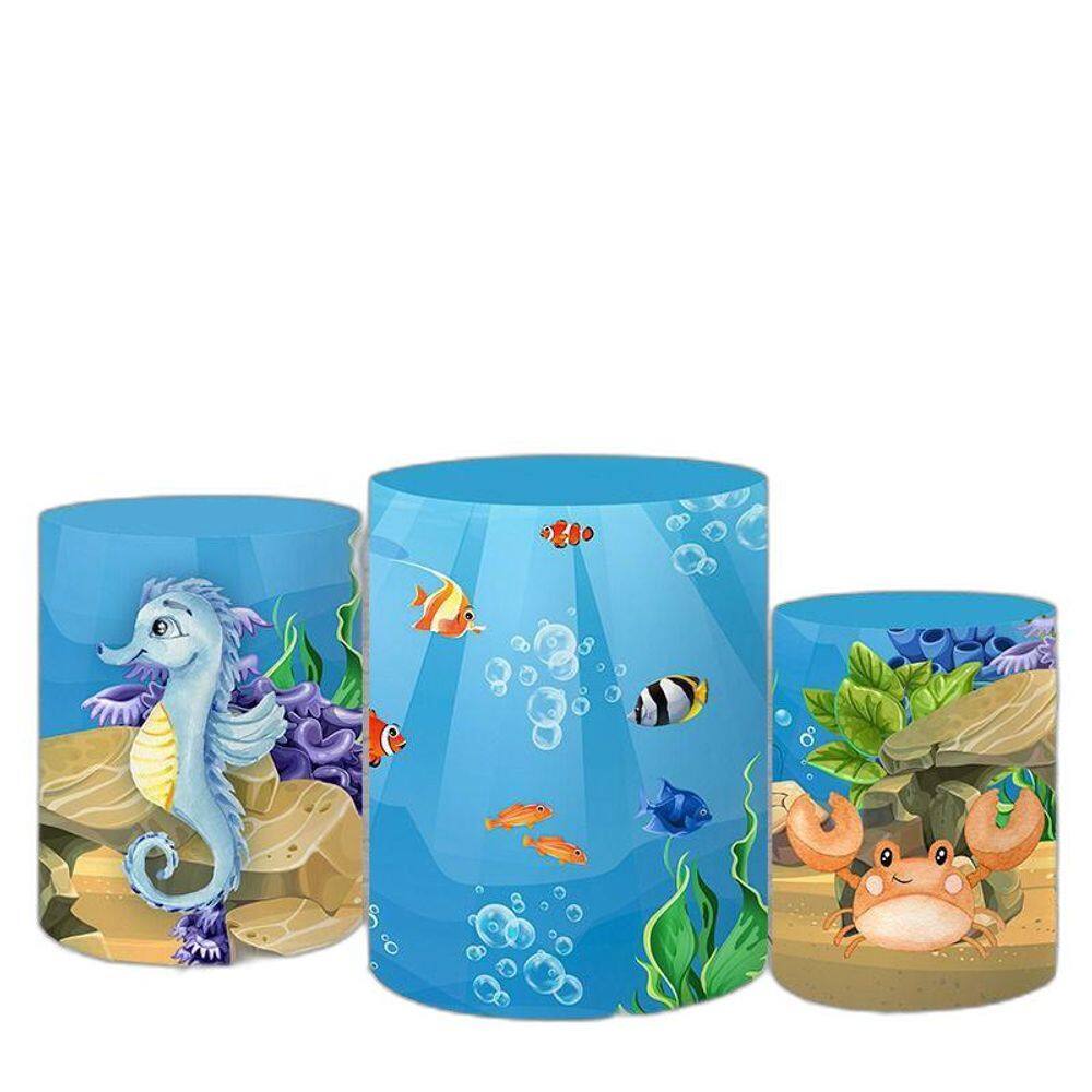 Trio De Capas Cilindros 3D Sublimado Fundo Do Mar Fcc-181