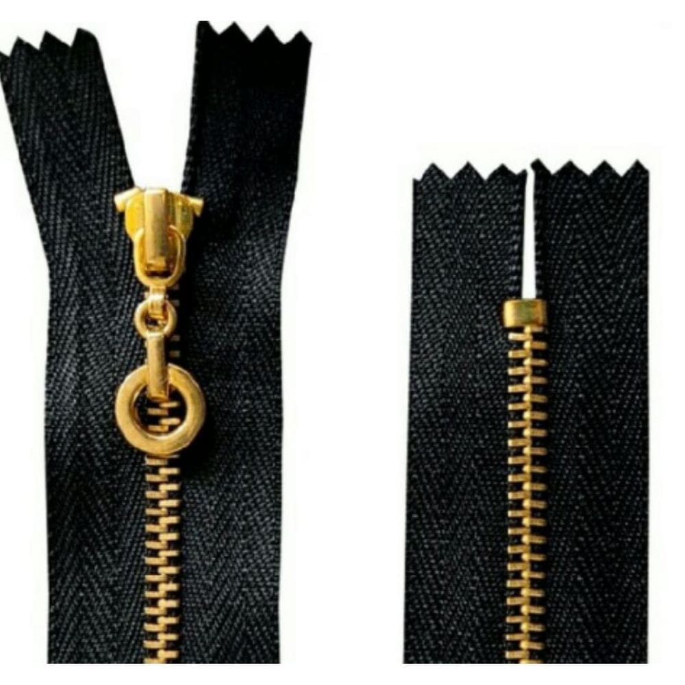 Ziper De Metal Fixo Pingente Redondo Dourado 30 Cm Cor Preto