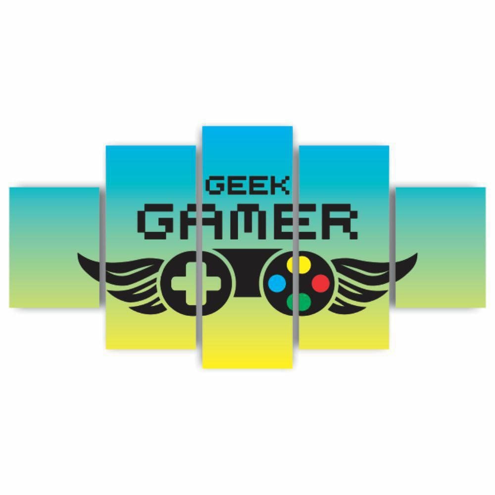 Kit Quadros Mdf Gamer Geek Controle Azul Amarelo