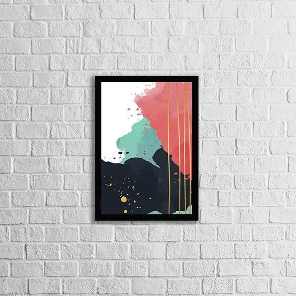Quadro Abstrato Azul, Rosa E Preto I 24X18Cm