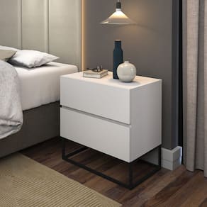 Mesa De Cabeceira Eros 45 Branco Com Pés Em Ferro Preto
