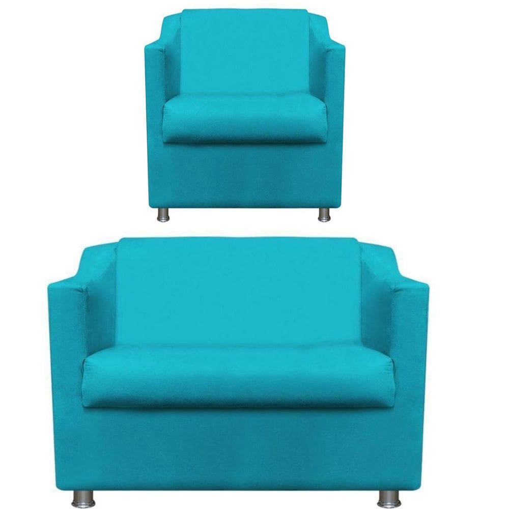 Namoradeira + Polt. Bia P/ Sala de Estar Consultório Clinica Hospital Recepção Suede Azul Tifany -Jm interiores