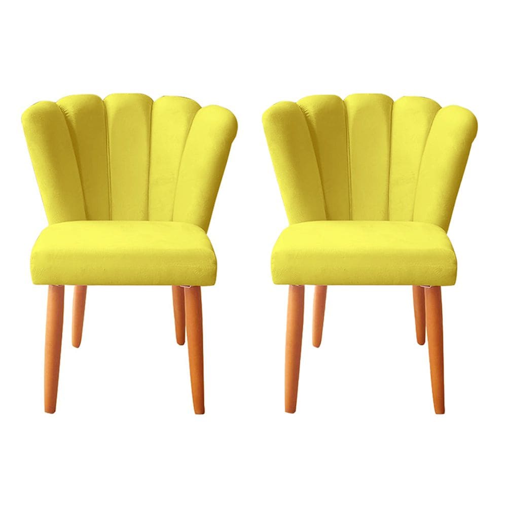 Kit 2 Cadeiras De Jantar Estofadas Reforçada Decorativa Pétala Suede Amarelo