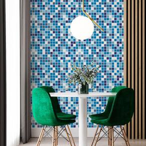 Kit 5 Rolos Papel De Parede Adesivo Pastilha Azul 3,0M