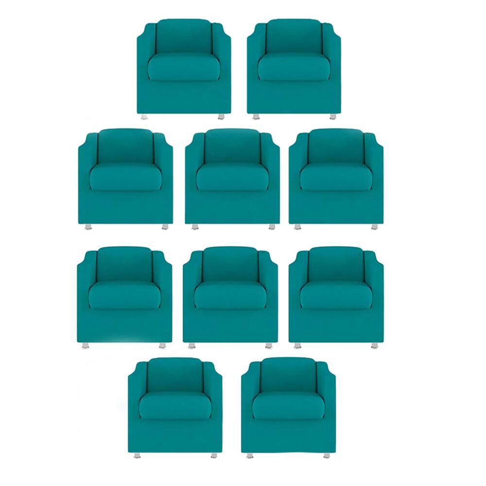 Kit 10 Poltronas Decorativa Reforçada Recepção Clinica Salão Suede Azul Tifany