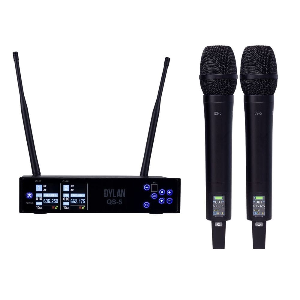 Microfone Duplo Sem Fio Dylan Qs-5 Dinâmico Cardioide