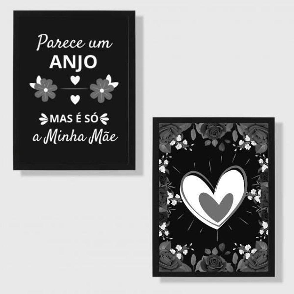 Kit 2 Quadros Decorativos Mãe Anjo 24X18Cm Preto