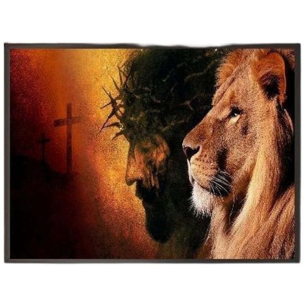 Quadro Decorativo Leão De Judá Com Cristo Com Vidro 24X18Cm