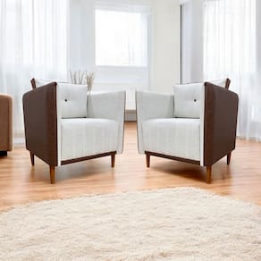 Kit 2 Poltronas Decorativa Luxo Para Sala Escritório Recepção Aviv Corino e Linho Premium