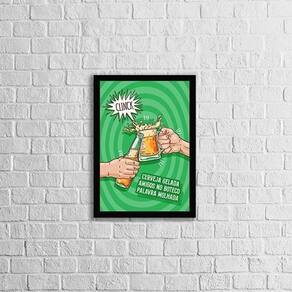 Quadro Cerveja Gelada E Amigos No Boteco 33X24 Moldura Preta