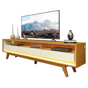 Rack Bancada Para Tv Até 90 Polegadas Com Led Requinte Madeirado/off White Gelius /off