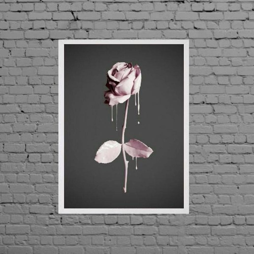 Quadro Decorativo Rosa De Tinta Rosa 45X34Cm - Com Vidro