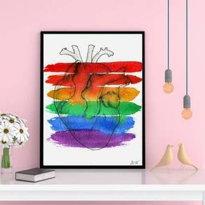 Quadro Decorativo Coração Gay 24X18Cm Com Vidro - Preta