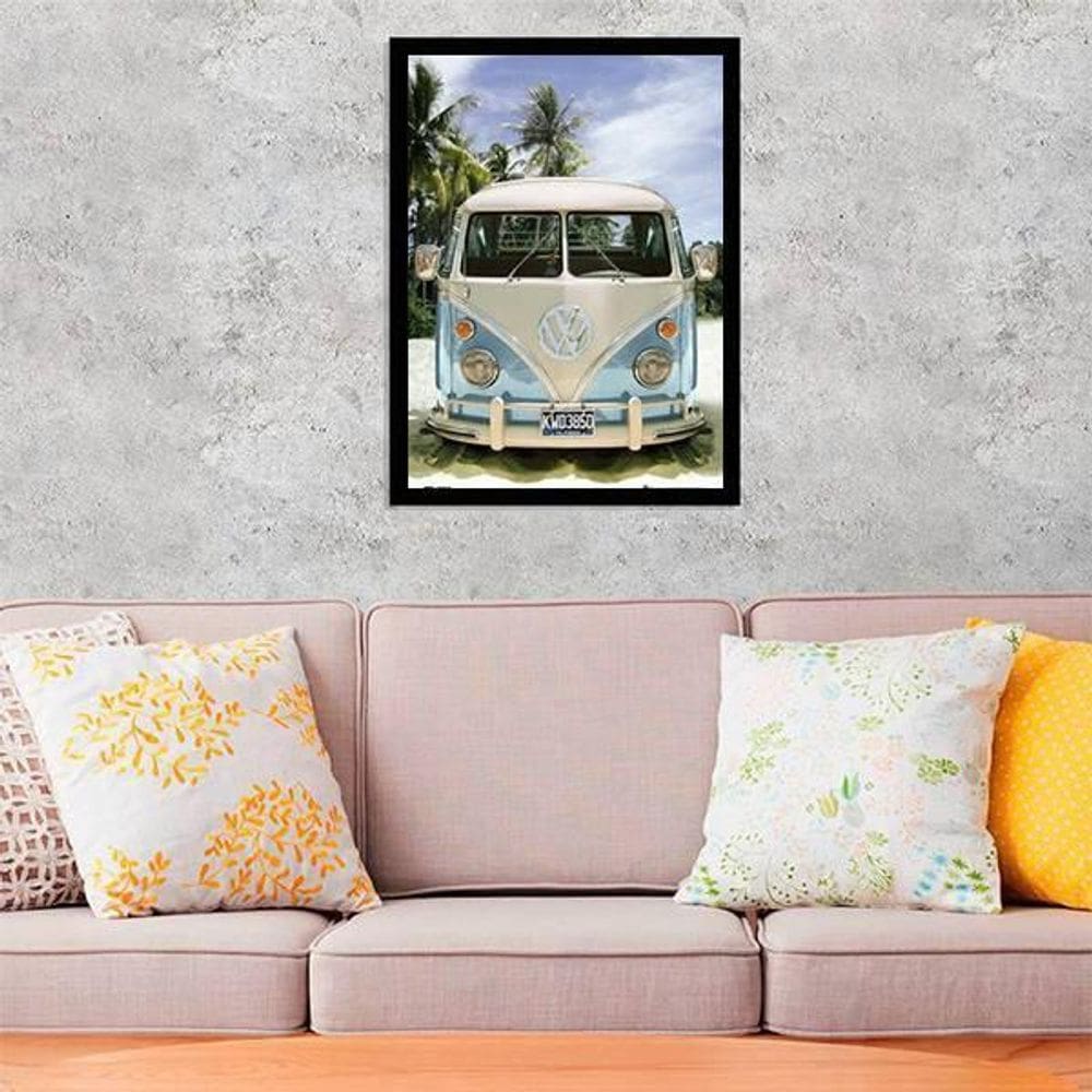 Quadro Fotografia Kombi Na Praia 24X18Cm - Com Vidro