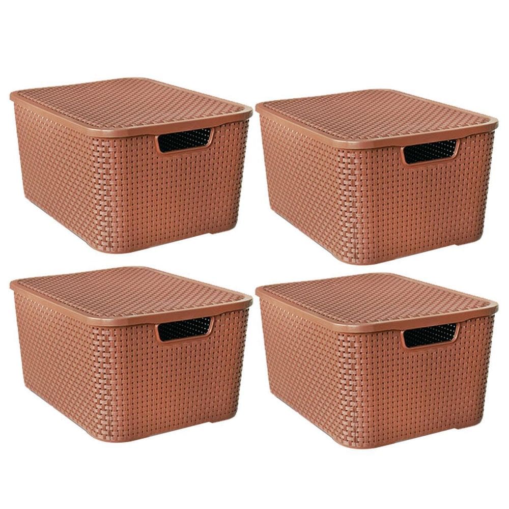 Kit 4 Caixas Organizadoras Rattan Marrom 7 Litros Com Tampa 25587 Arqplast