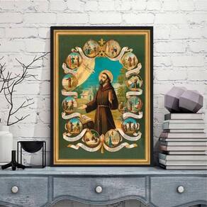 Quadro Vintage São Francisco De Assis 24X18 Com Vidro Preta