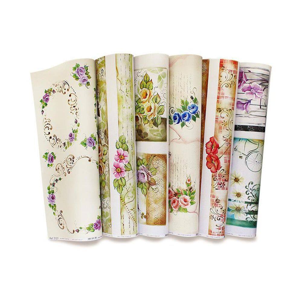 Papel Com Estampa Papel Painted Flower 2 Ref C17 6 Folhas