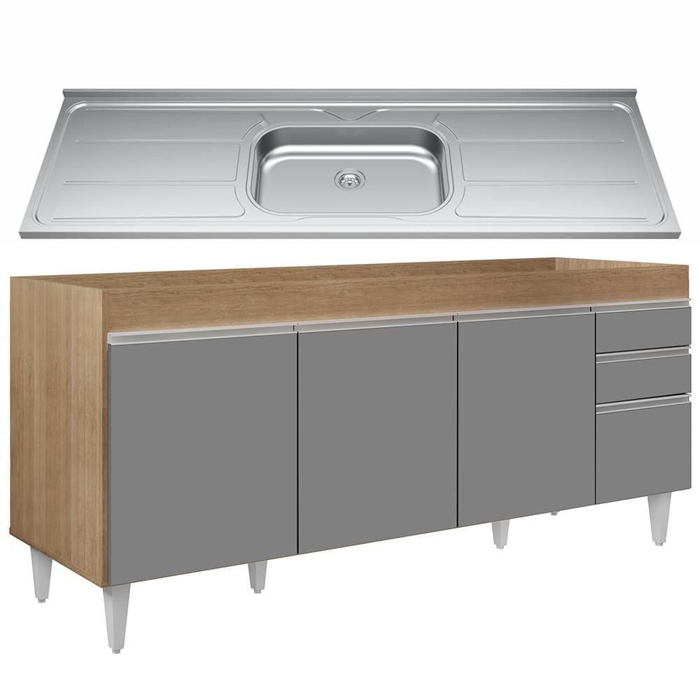 Balcão Gabinete Com Pia 180cm Dallas Castanho-cinza - Lumil