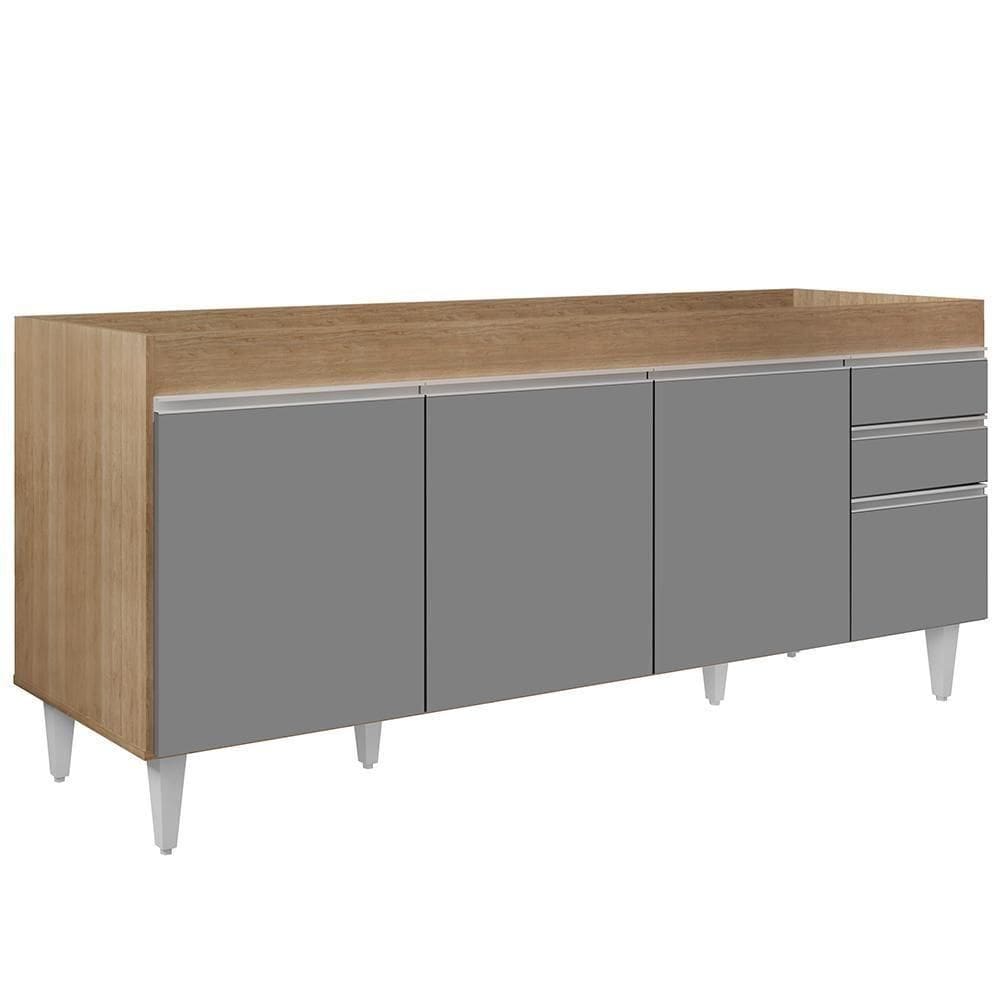 Balcão Gabinete Para Pia 180cm Sem Tampo Dallas Castanho-cinza - Lumil