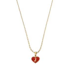 Colar Cartier 60Cm Coração Vermelho Letra J Banhado Ouro 18K