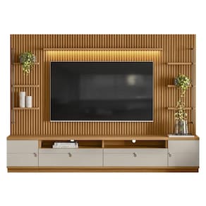 Rack Com Painel Ripado Para 75 Pol. 268cm Golden L06 Nature-off White - Mpozenato