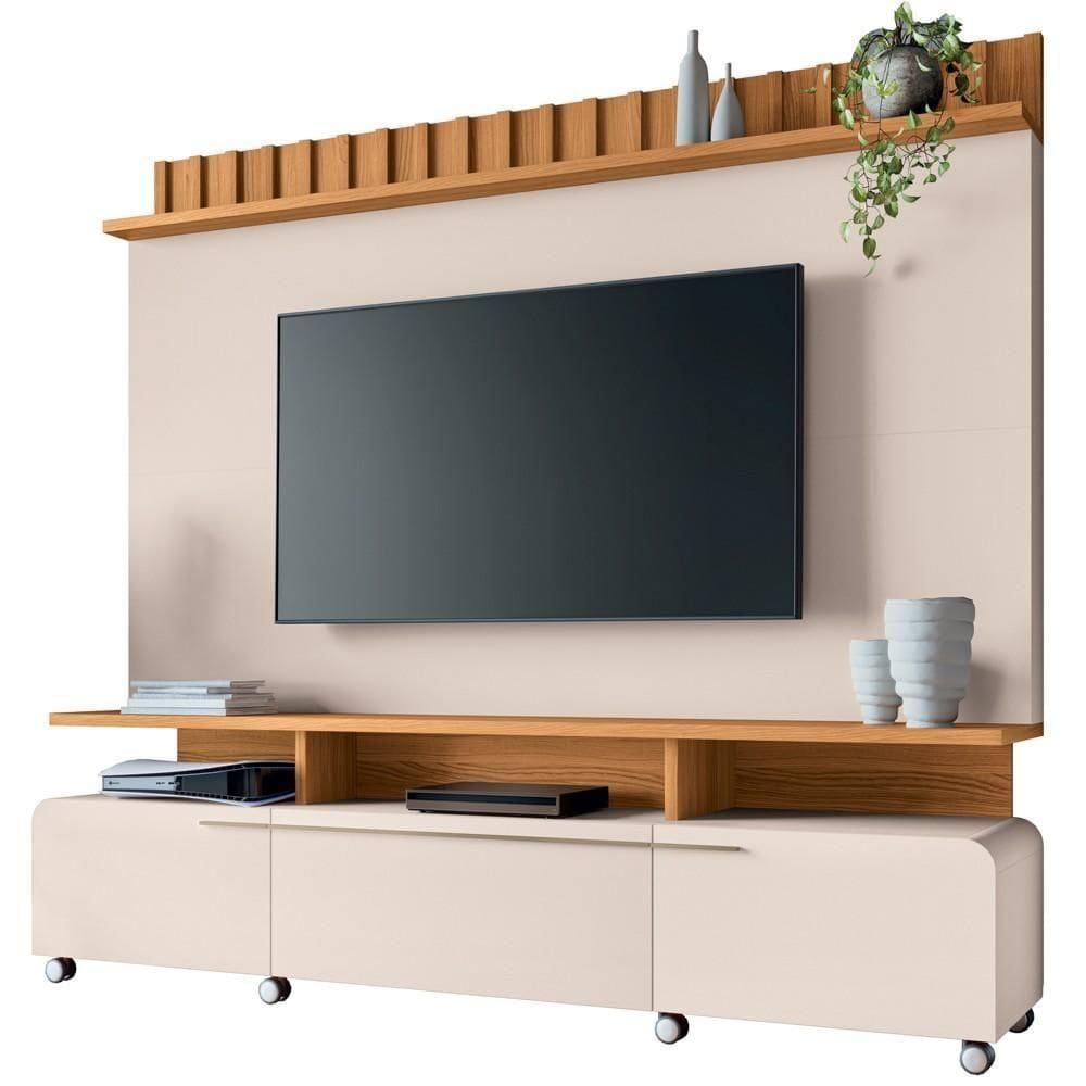 Estante Painel Para 70 Pol 200cm Ripado Artist H01 Off White-cinamomo - Mpozenato