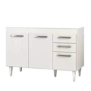 Balcão Gabinete 120cm Suécia Sem Tampo 3 Portas 2 Gavetas - Lumil Móveis Branco-castanho