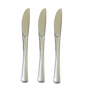 Kit 100 Un Facas Refeição Luxo Plástico Prata 19,5Cm Festa