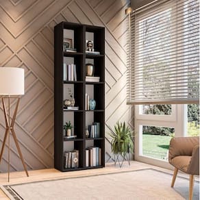 Conjunto 2 Estantes Horizontal ou Vertical 5 Nichos 186cmx60cm Liverpool Preto