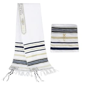 Talit Messiânico Azul + Prendedor 12 Tribos - De Israel