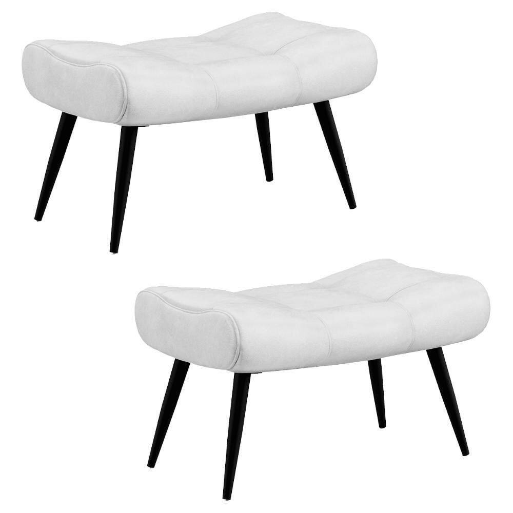 Kit 2 Puffs Decorativos Para Sala De Estar Pés Palito Lord Sintético Branco - Ibiza
